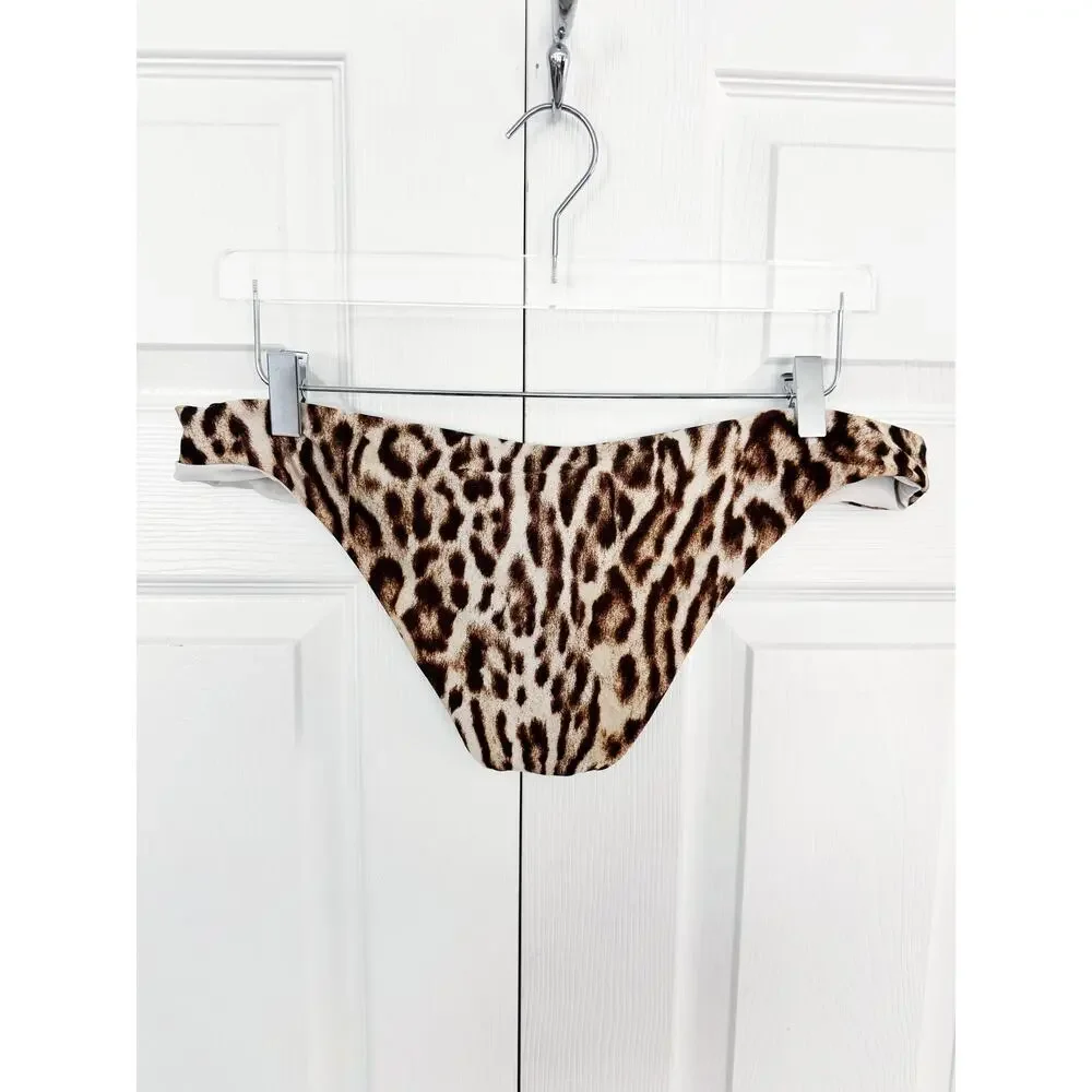 Monday Swimwear Leopard Bikini Bottom Size V Ruched Cheeky Animal Print Mob Wife